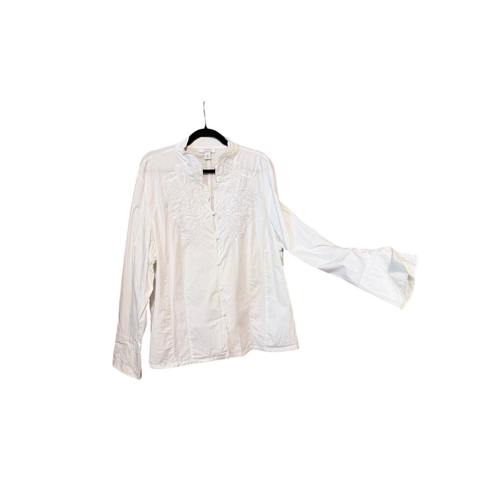 Dressbarn plus size 3X button front long sleeve white blouse top embroidered